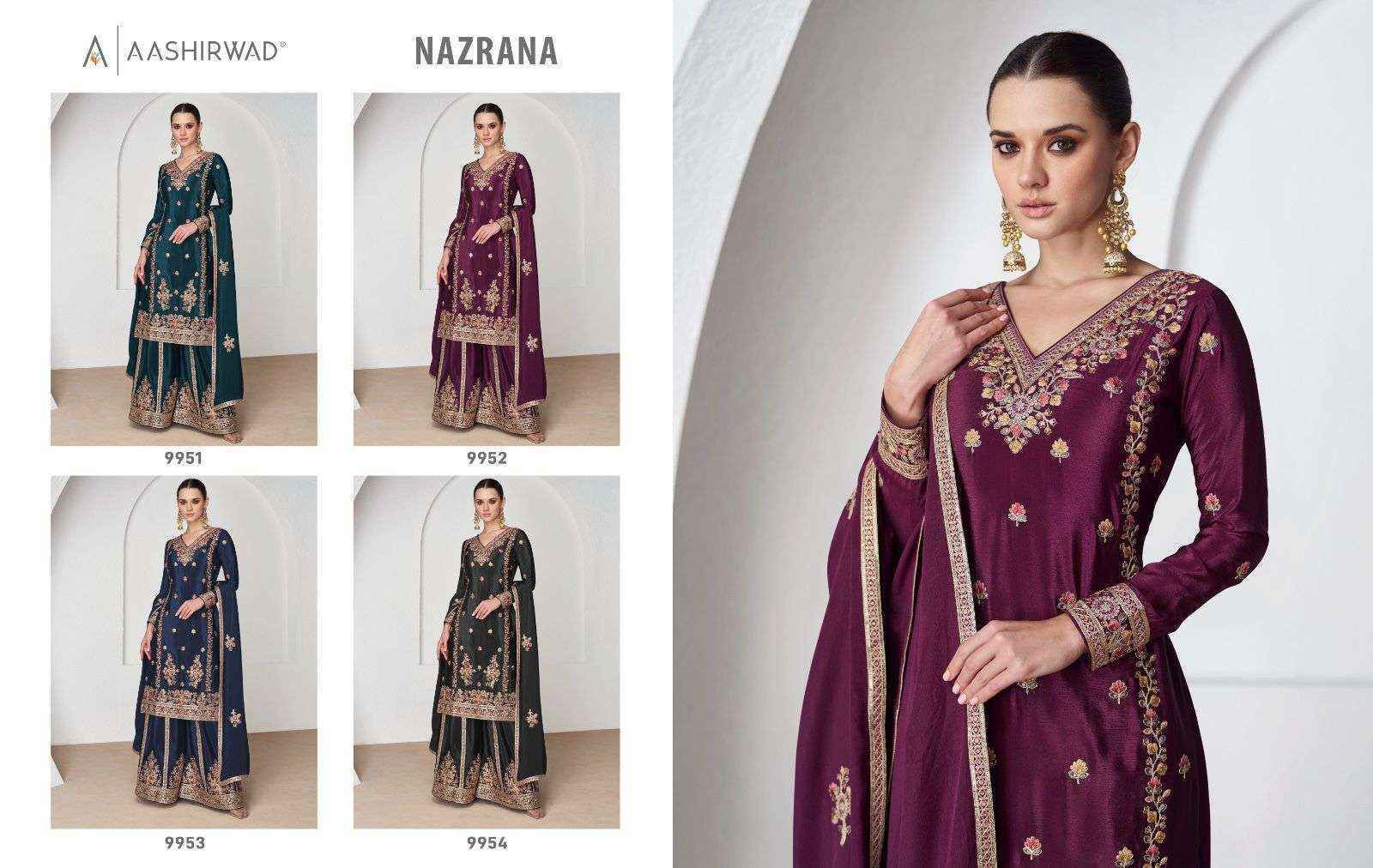 Aashirwad Creation Nazrana Readymade Chinon Dress (4 pcs Catalogue)