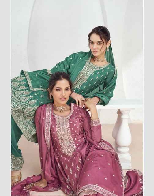 Aashirwad Creation Volna Chinon Silk Readymade Suit (4 pcs Catalogue)