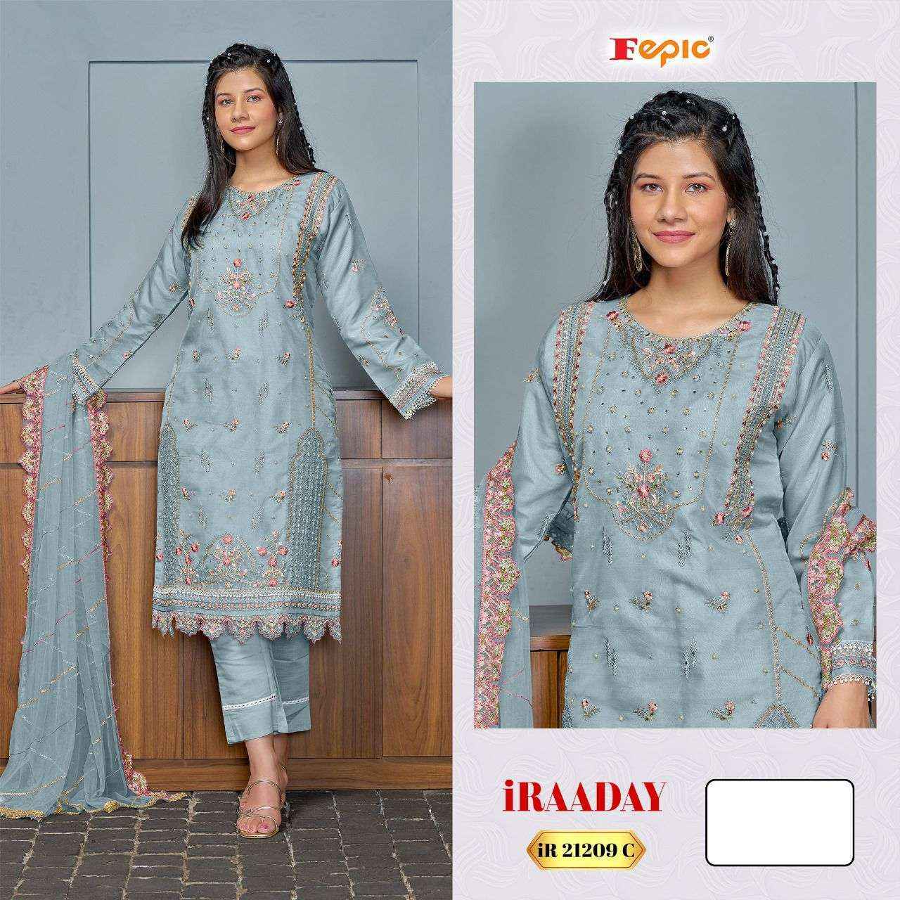 Fepic Iraaday IR-21209 Organza Dress Material (3 pcs Catalogue)