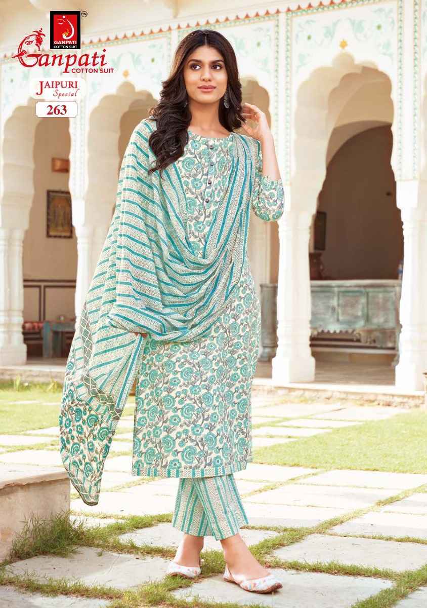 Ganpati Jaipuri Vol-11 Pure Cotton Readymade Suit ( 15 Pc Catalog )