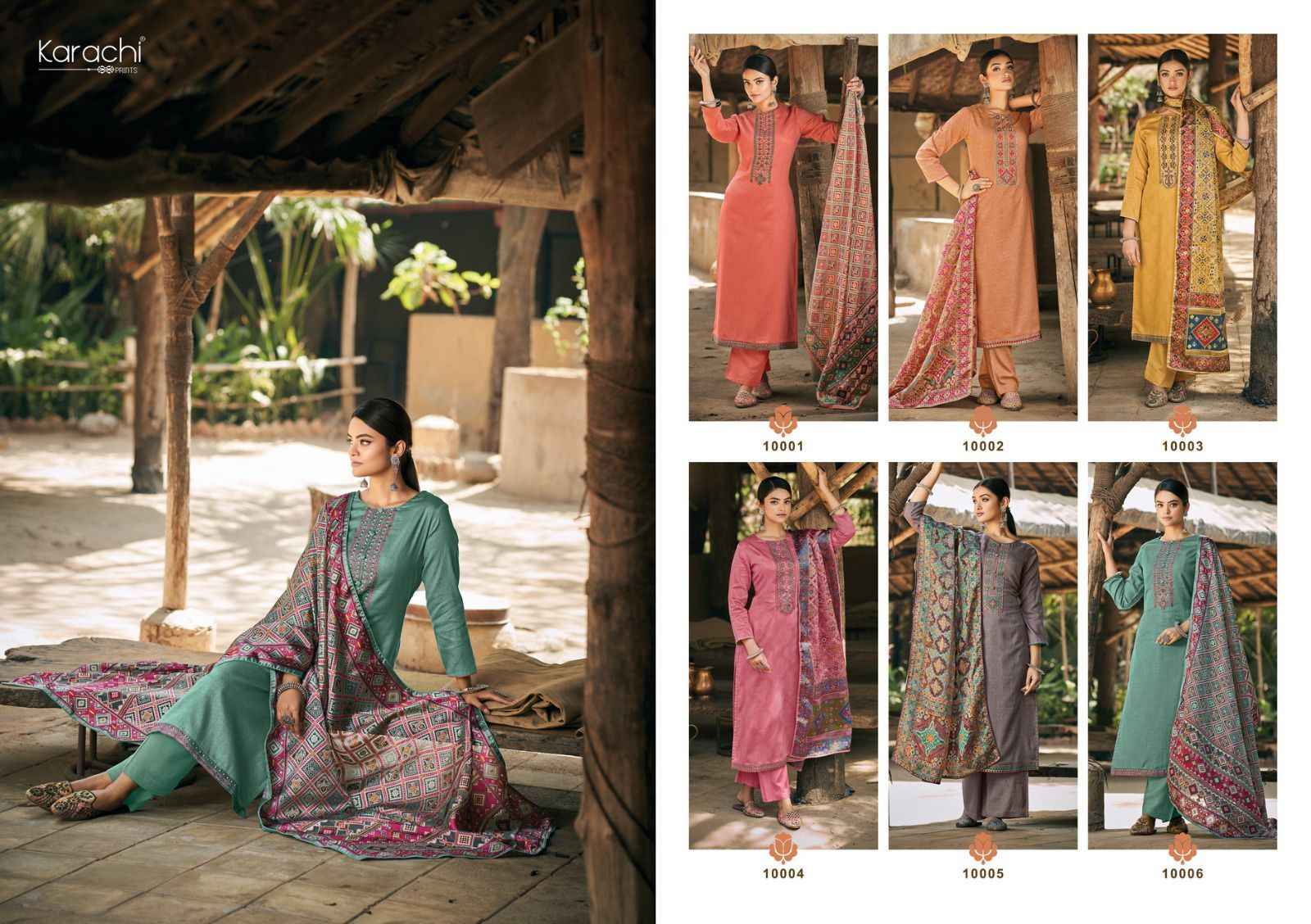 Karachi Prints Patola Pure Viscose Dress Material (6 pcs Catalogue)