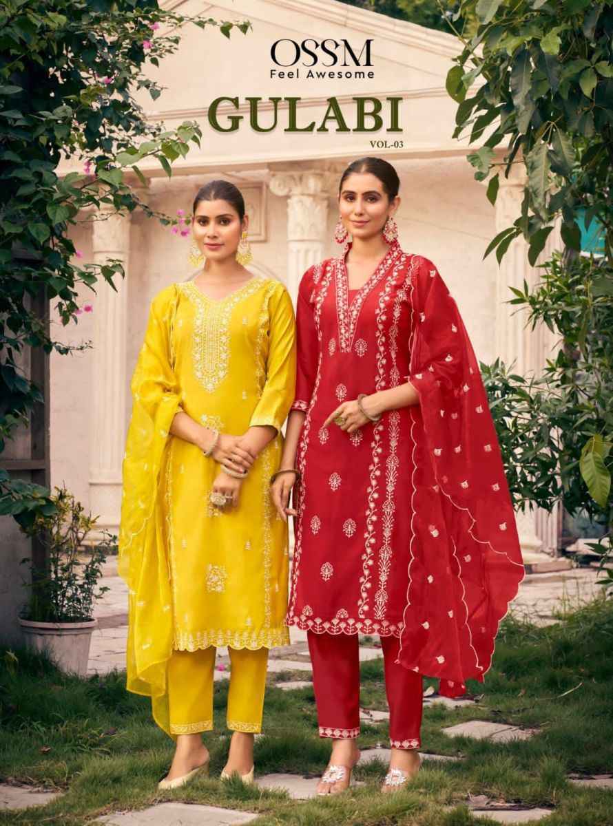 Ossm Gulabi Vol-3 Viscos Roman Silk Readymade Suit (6 Pc Catalog)