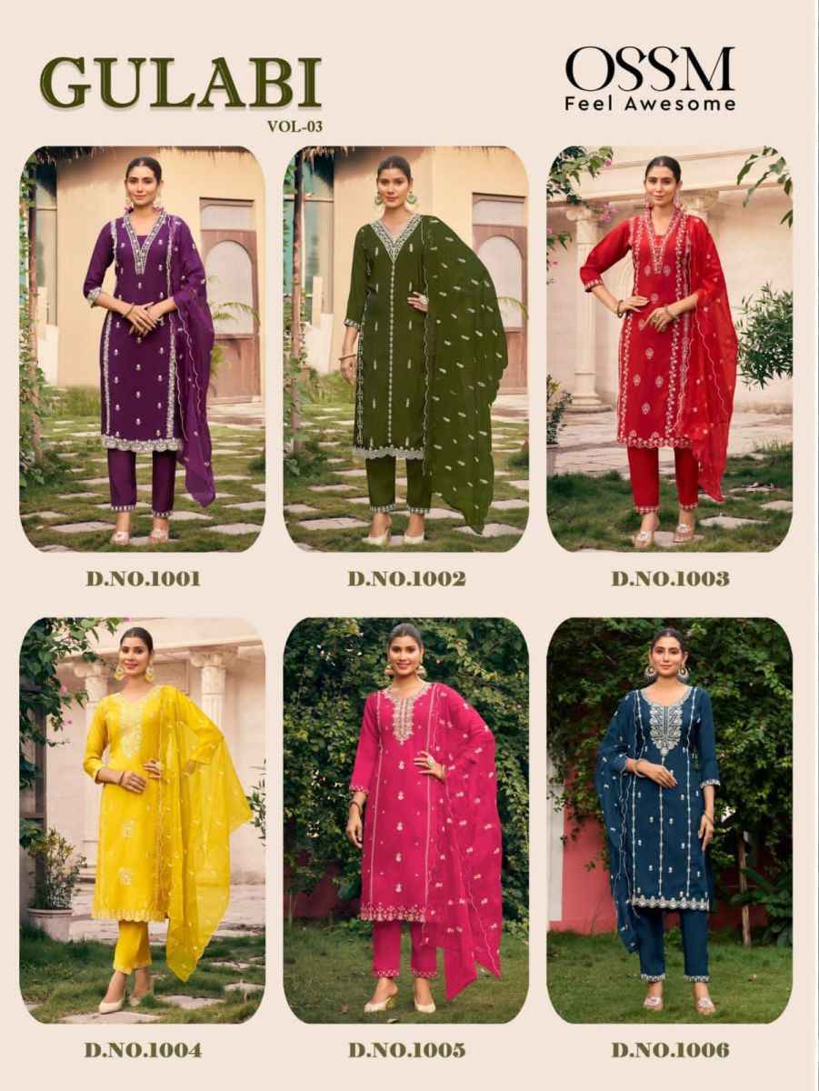 Ossm Gulabi Vol-3 Viscos Roman Silk Readymade Suit (6 Pc Catalog)