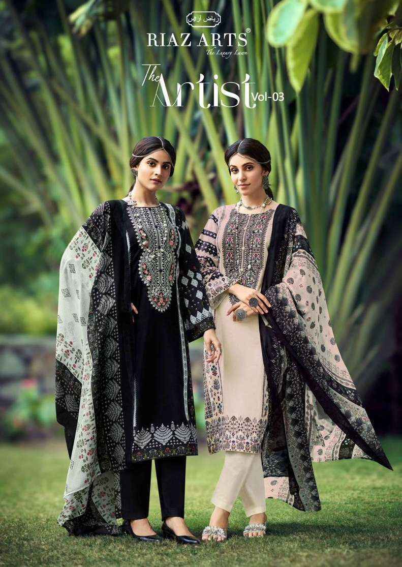 Riaz Arts The Artist Vol-3 Lawn Cotton Dress Material (8 pcs Catalogue)