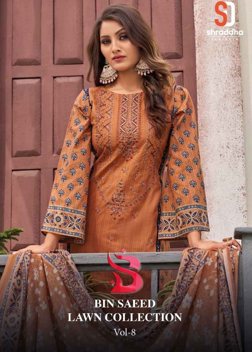 Shraddha Designer Bin Saeed Lawn Collection Nx Vol-8 Cotton Dress Material (4 pc Cataloge)