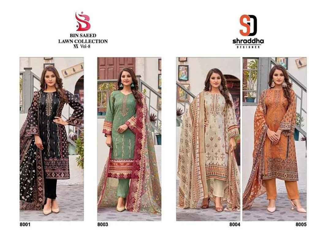 Shraddha Designer Bin Saeed Lawn Collection Nx Vol-8 Cotton Dress Material (4 pc Cataloge)