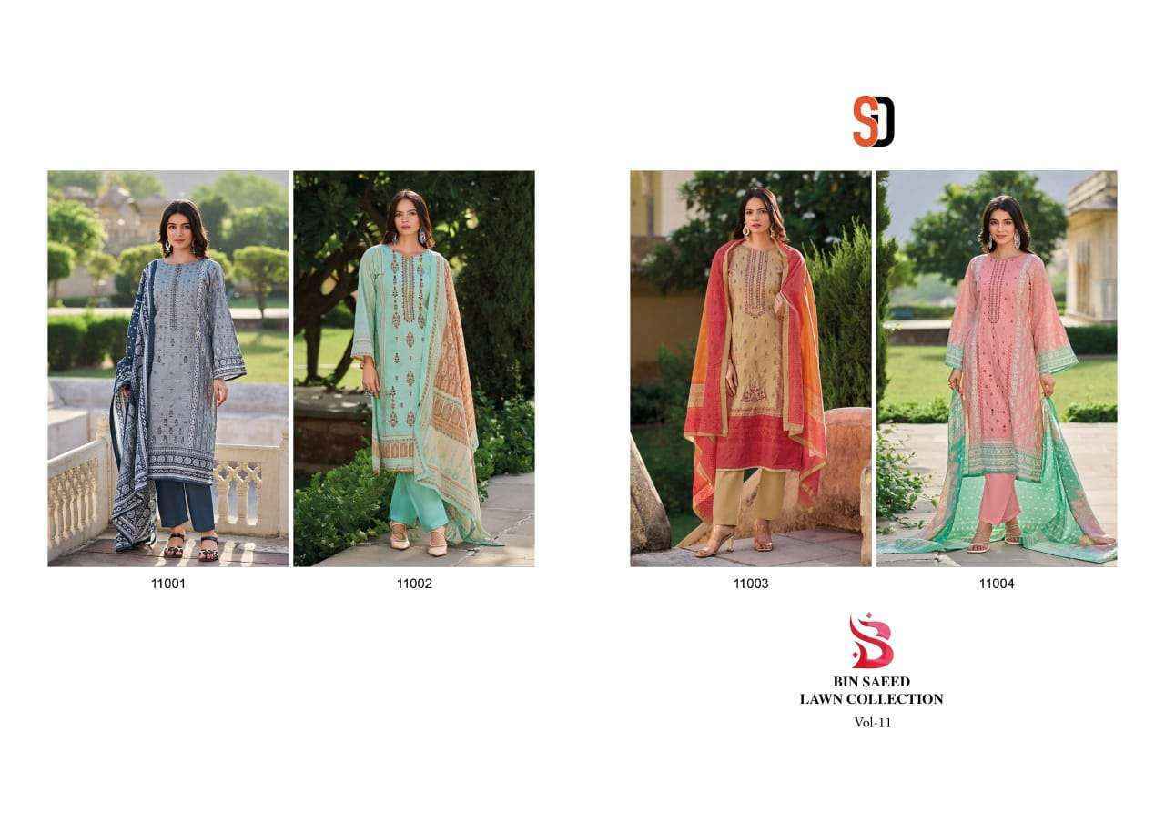 Shraddha Designer Bin Saeed Lawn Collection Vol-11 Cotton Dress Material (4 pc Cataloge)