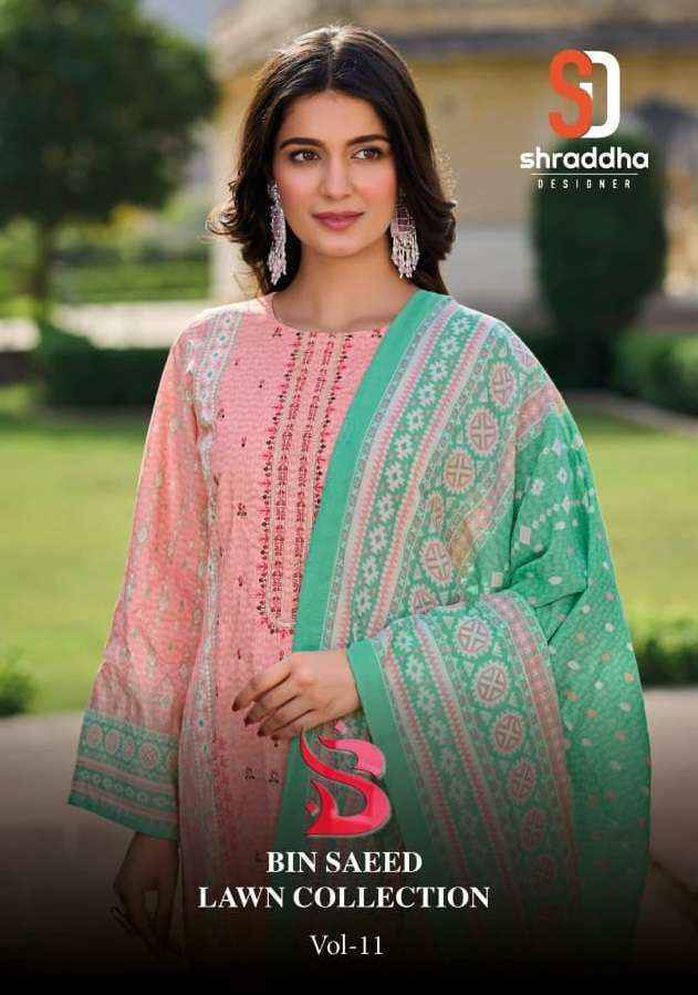 Shraddha Designer Bin Saeed Lawn Collection Vol-11 Cotton Dress Material (4 pc Cataloge)