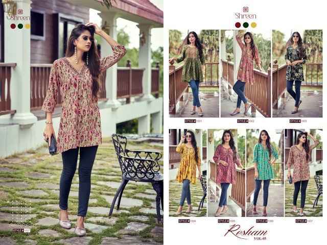 Shreen Resham Vol 5 Reyon Kurti 7 pcs Catalogue