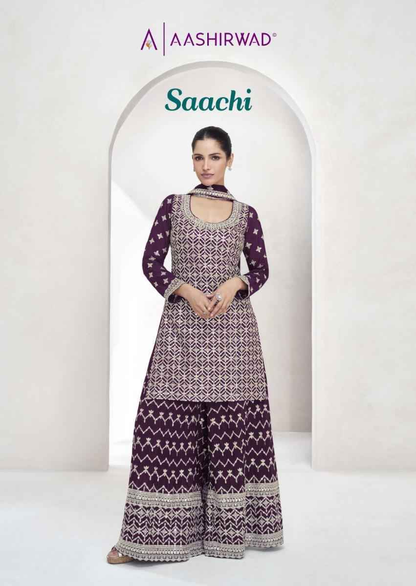 Aashirwad Creation Saachi Readymade Chinon Silk Dress (4 pcs Catalogue)