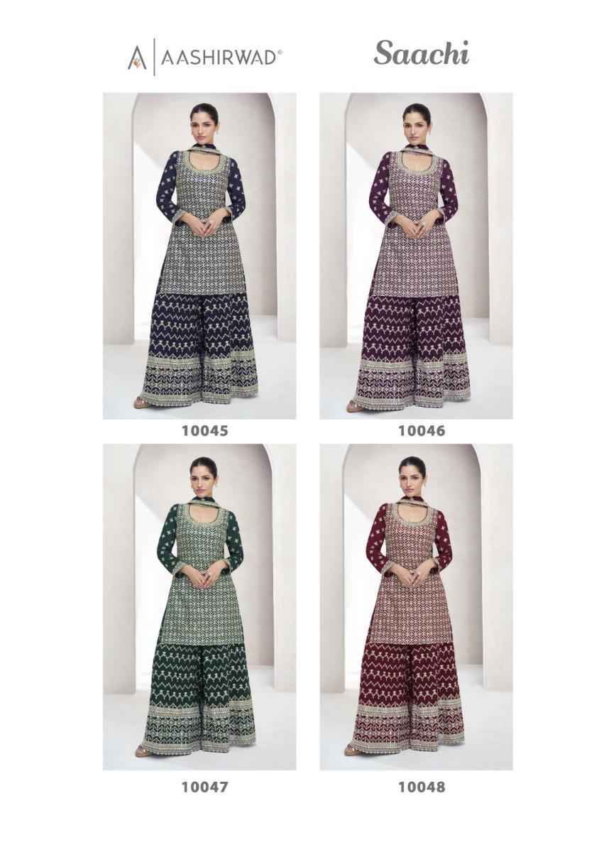 Aashirwad Creation Saachi Readymade Chinon Silk Dress (4 pcs Catalogue)