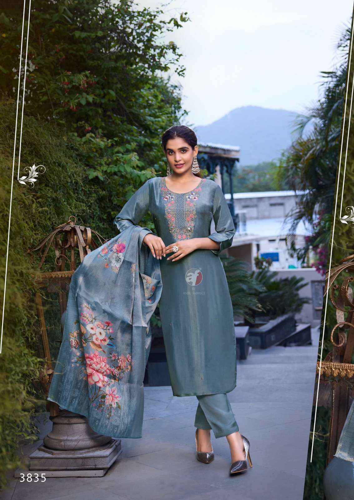 Anju Fabrics Silk Affair Vol-4 Tissue Readymade Suit (6 Pc Catalog)