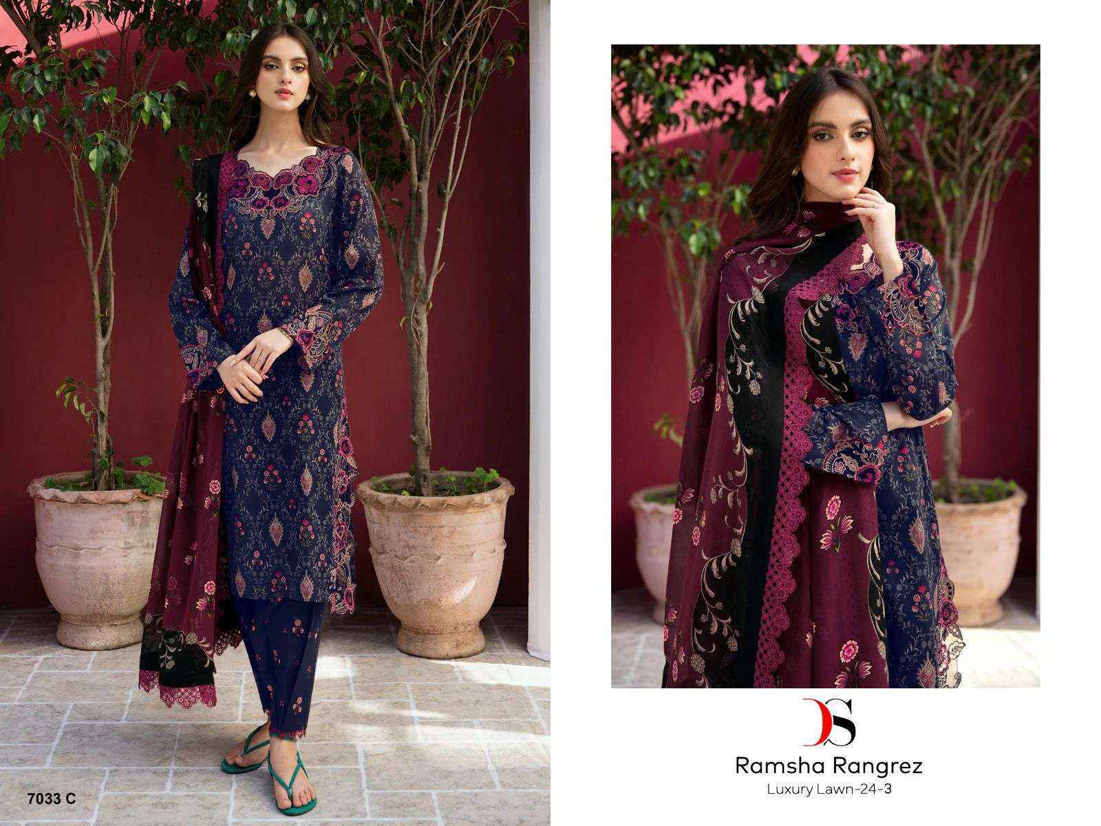 Deepsy Ramsha Rangrez Luxury Lawn 24-3 Cotton Dress Material (3 pcs Catalogue)