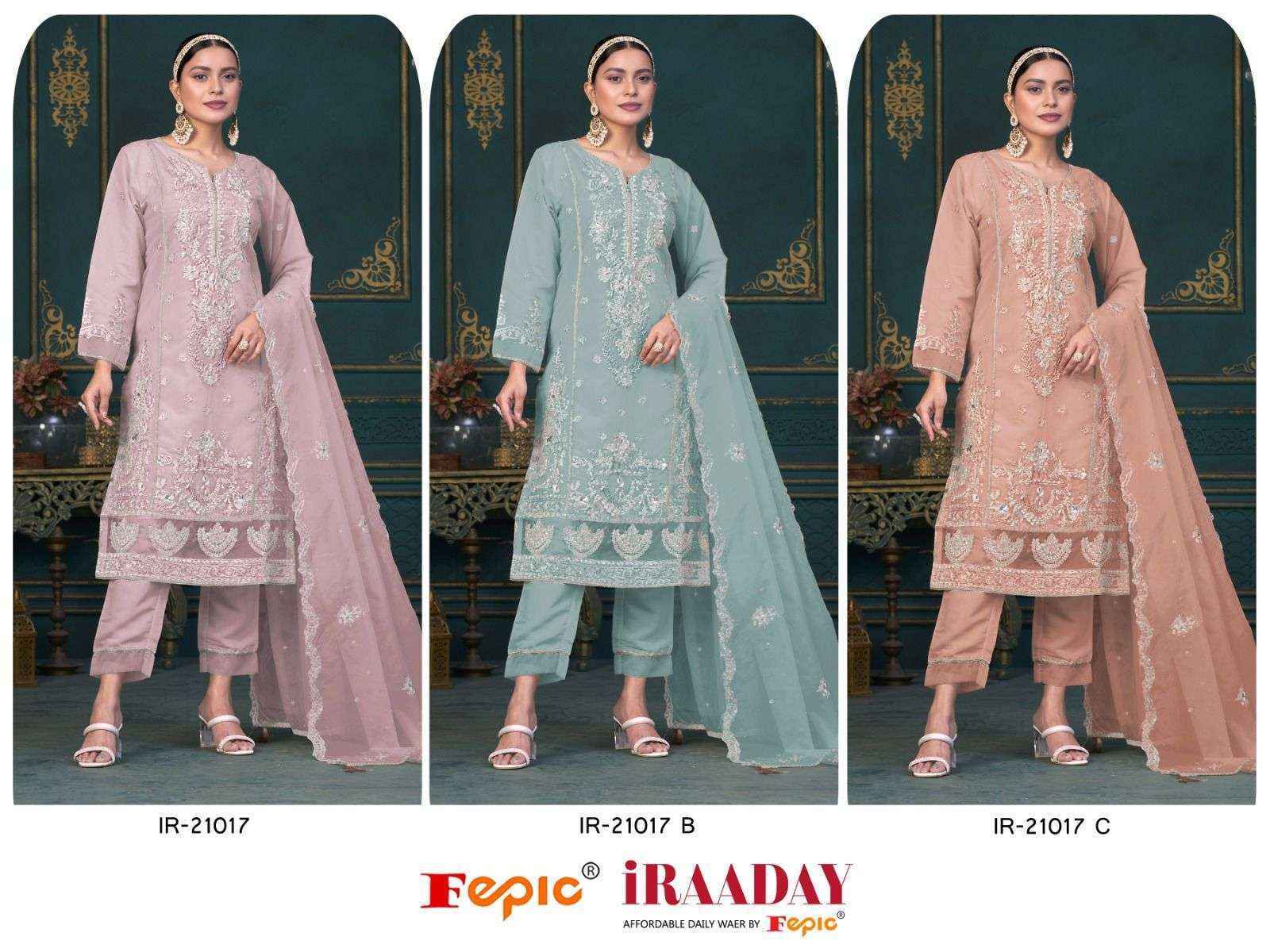 Fepic Iraaday Ir 21017 Organza Dress Material (3 pcs Catalogue)