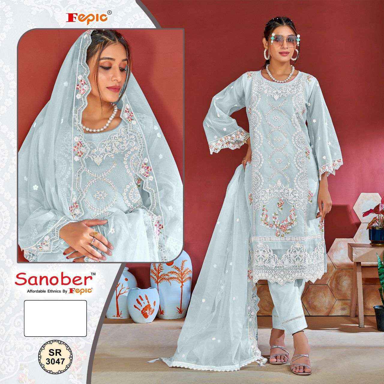 Fepic Sanober Sr-3047 Organza Readymade Suit (3 pcs Catalogue)