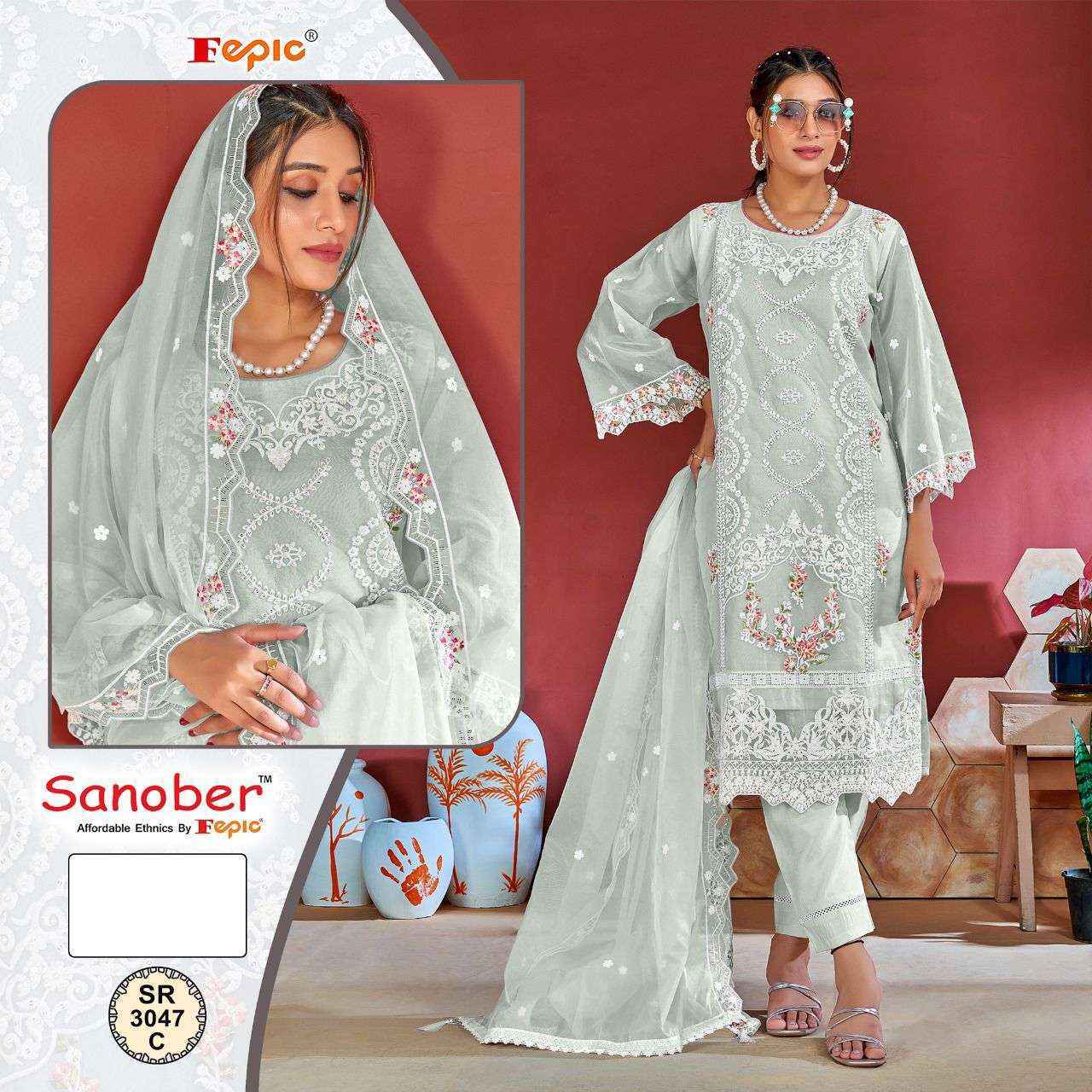 Fepic Sanober Sr-3047 Organza Readymade Suit (3 pcs Catalogue)