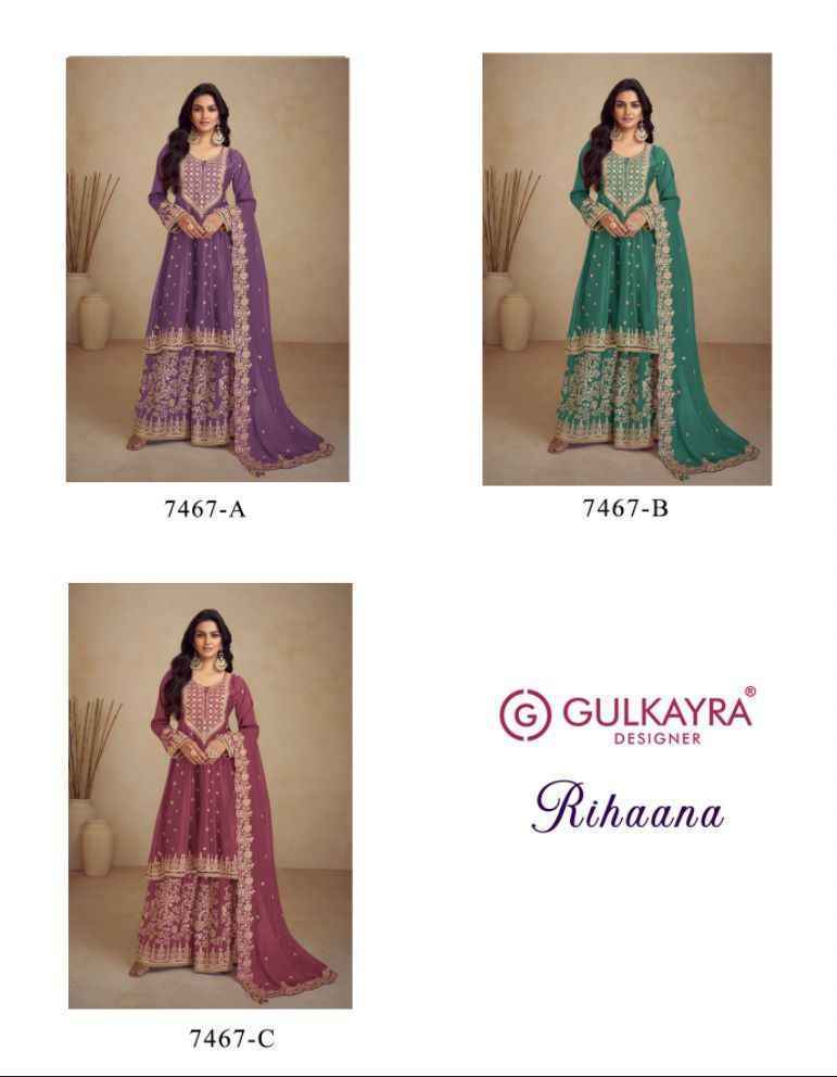 Gulkayra Designer Rihaana Chinon Readymade Dress (3 pcs Catalogue)