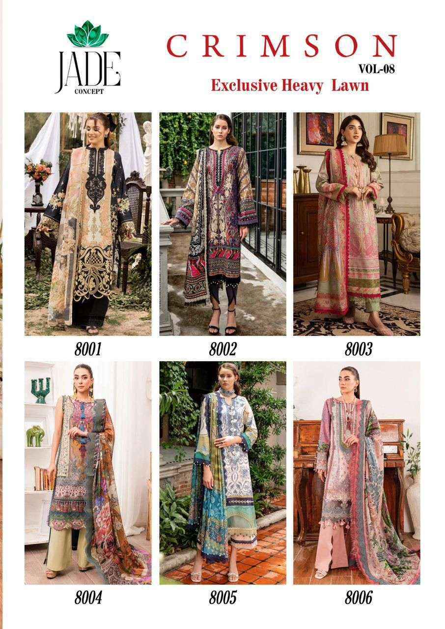 Jade Crimson Exclusive Heavy Lawn Collection Vol-8 Cotton Dress Material (6 pc Cataloge)