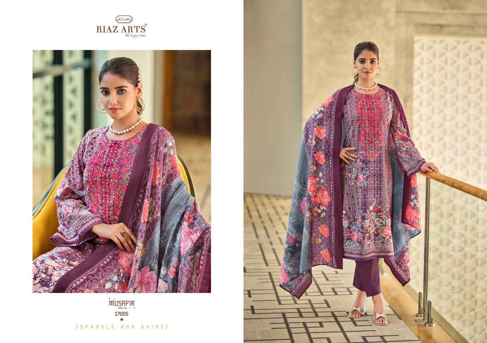 Riaz Arts Musafir Vol-12 Lawn Cotton Dress Material (8 pcs Catalogue)