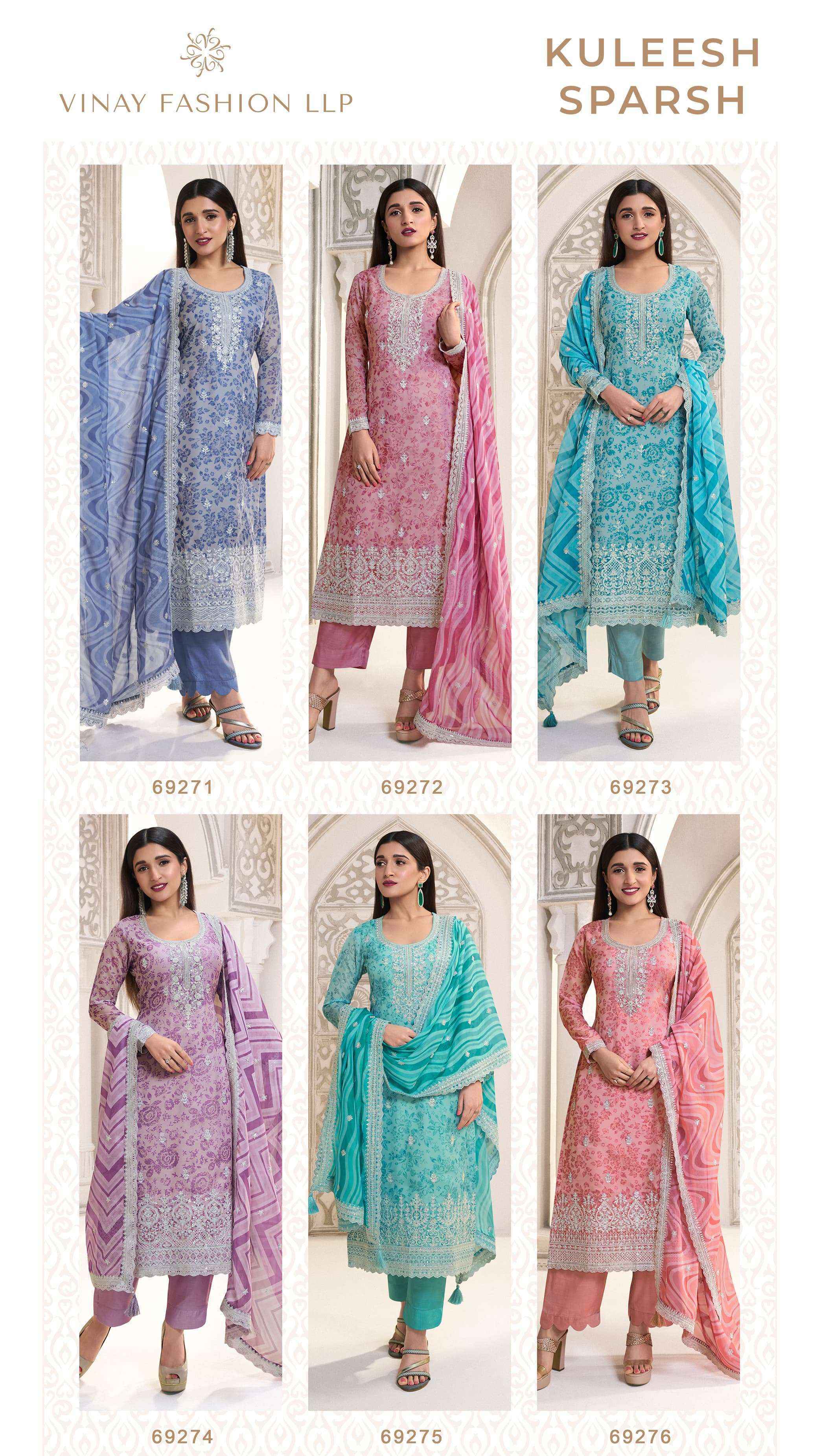 Vinay Fashion Kuleesh Sparsh Organza Dress Material (6 pcs Catalogue)