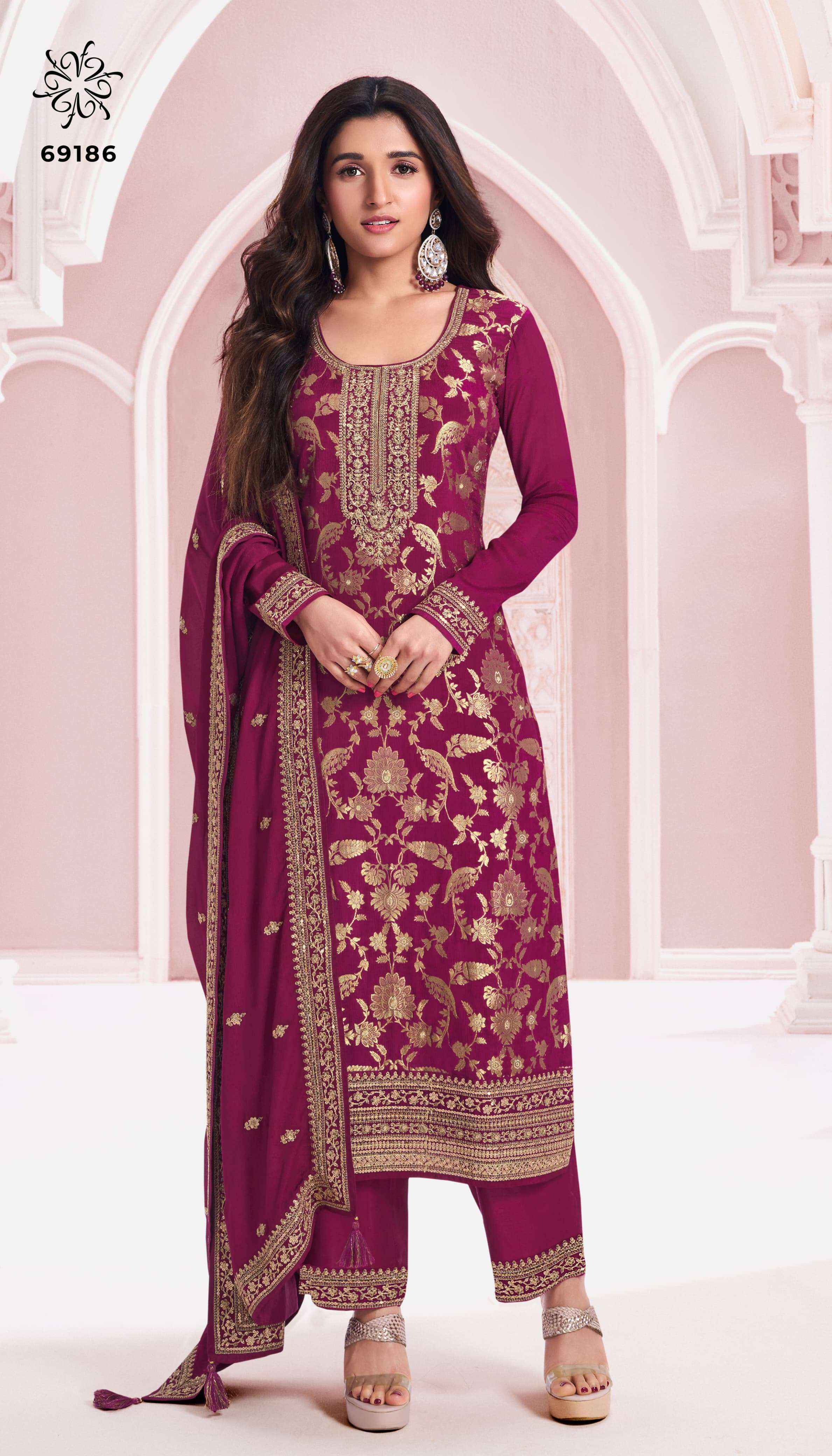 Vinay Kuleesh Nidhi Chinon Jacquard Dress Material (6 pcs Catalogue)