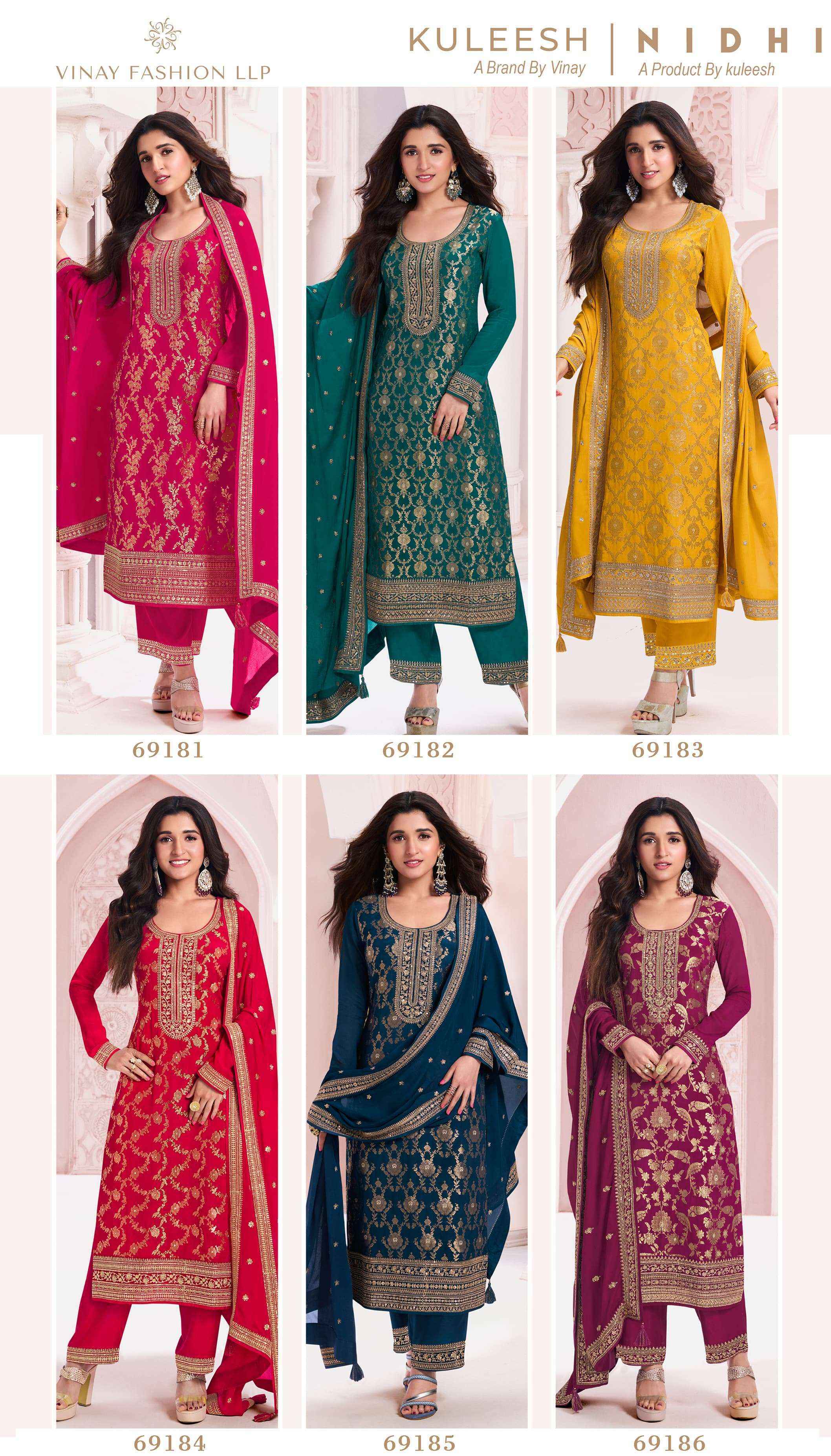 Vinay Kuleesh Nidhi Chinon Jacquard Dress Material (6 pcs Catalogue)