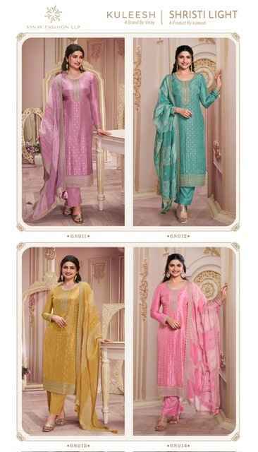 Vinay Kuleesh Shristi Light Dola Jacquard Dress Material (4 pcs Catalogue)