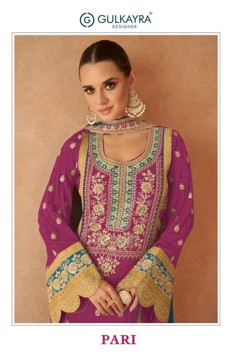 Gulkayra Designer Pari Readymade Real Chinon Dress 3 pcs Catalogue