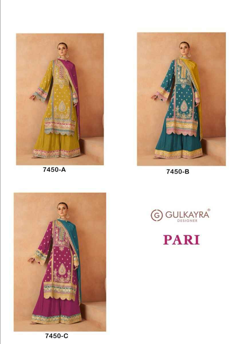 Gulkayra Designer Pari Readymade Real Chinon Dress 3 pcs Catalogue