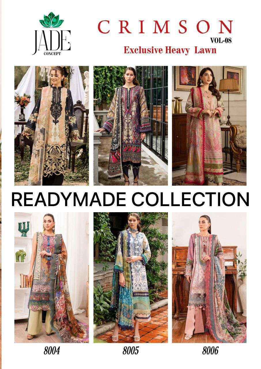 Jade Crimson Exclusive Heavy Lawn Collection Vol-8 Cotton Readymade Suit (6 pc Cataloge)