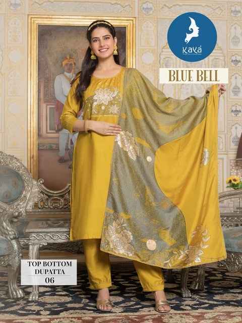 Kaya Blue Bell Viscose Chanderi Readymade Suit (6 pcs Catalogue)