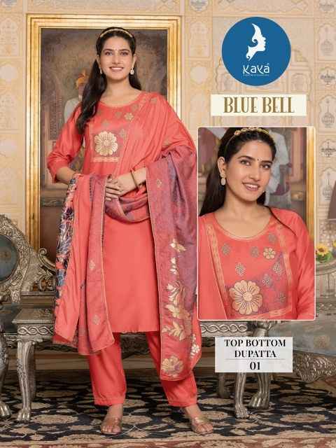 Kaya Blue Bell Viscose Chanderi Readymade Suit (6 pcs Catalogue)