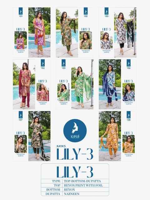 Kaya Lily Vol-3 Rayon Readymade Suit (8 pcs Catalogue)