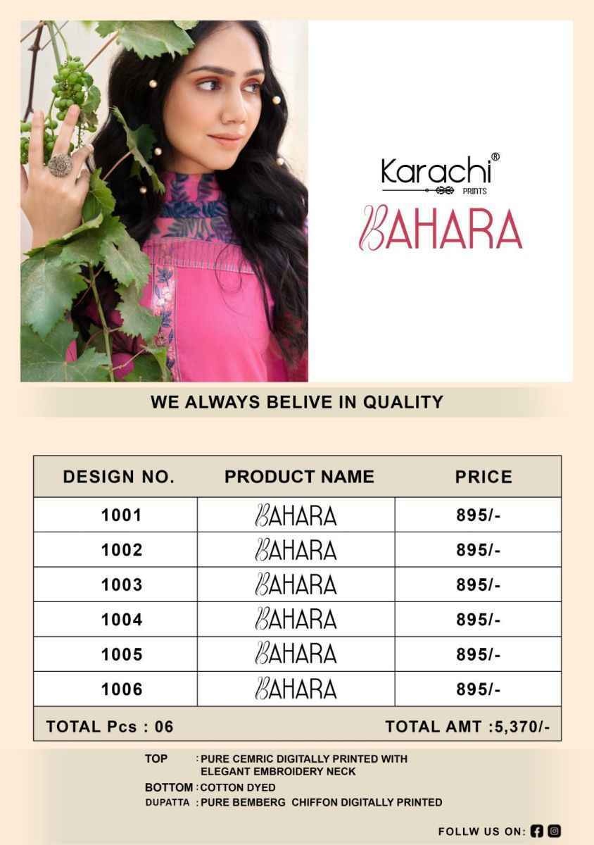 Kesar Karachi Prints Bahara Lawn Dress Material 6 pcs Catalogue