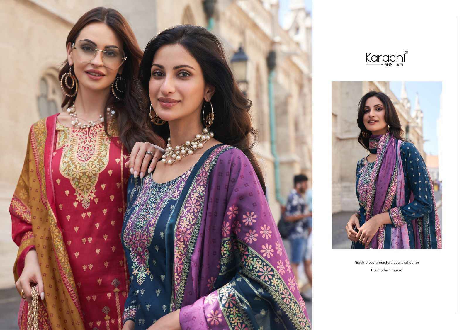 Kesar Karachi Prints Glamaurous Viscose Dress Material (4 pcs Catalogue)