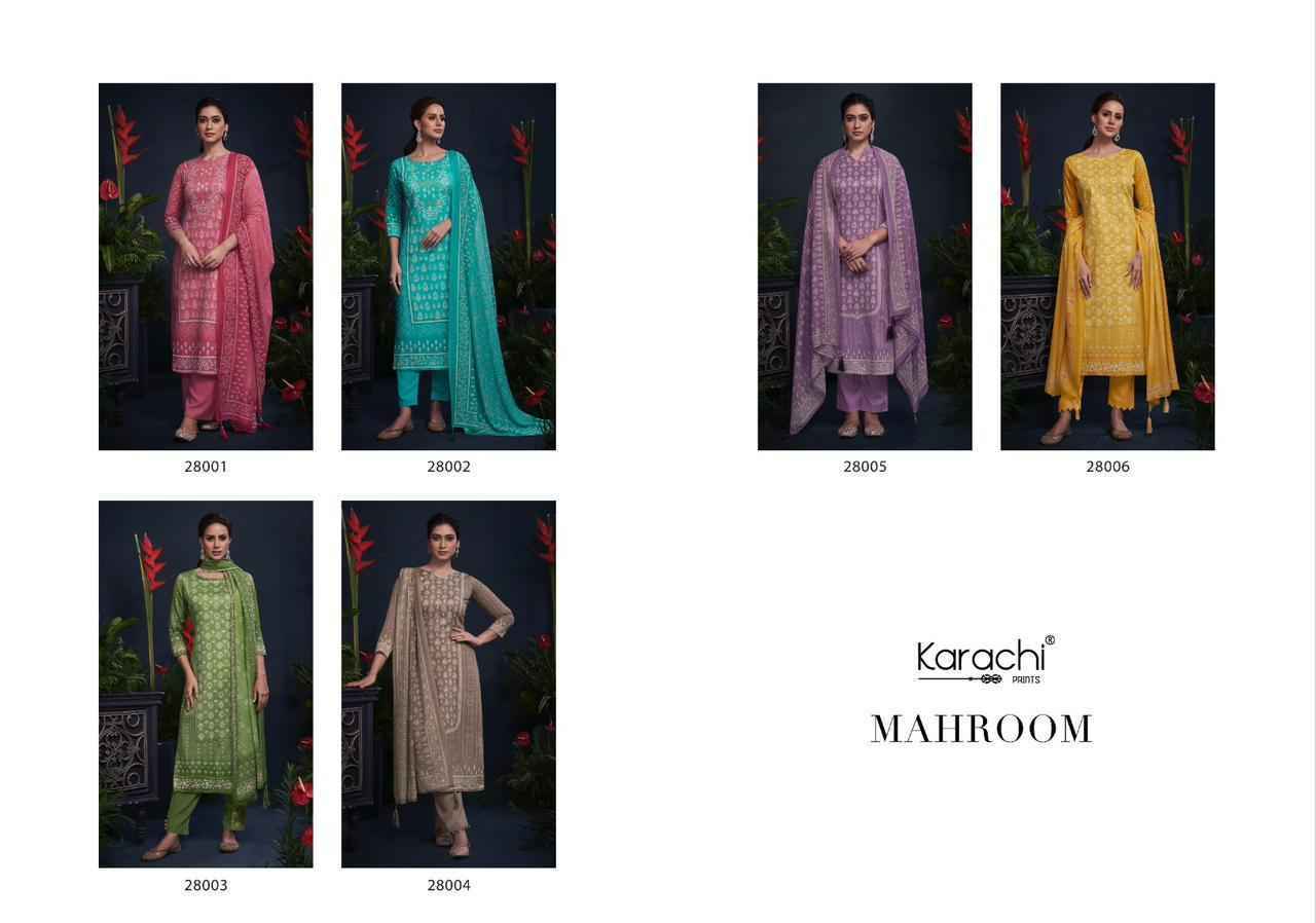 Kesar Karachi Prints Mahroom Viscose Dress Material 6 pcs Catalogue