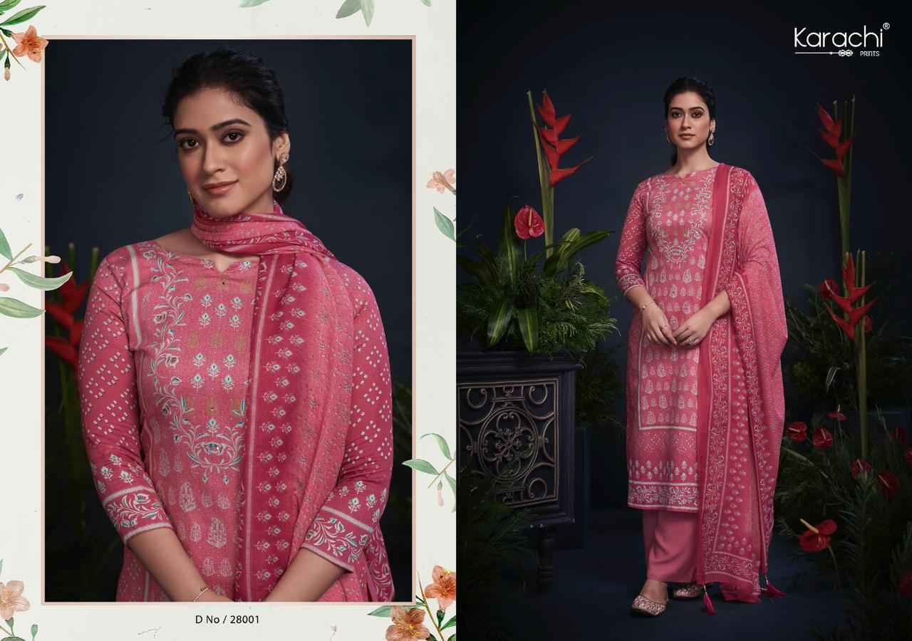 Kesar Karachi Prints Mahroom Viscose Dress Material 6 pcs Catalogue