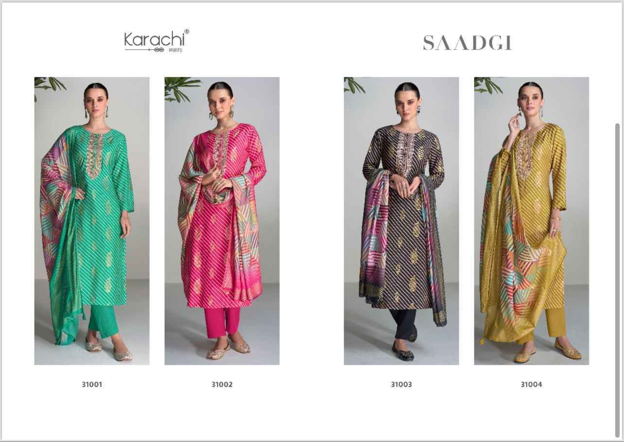 Kesar Karachi Prints Saadgi Muslin Dress Material 4 pcs Catalogue