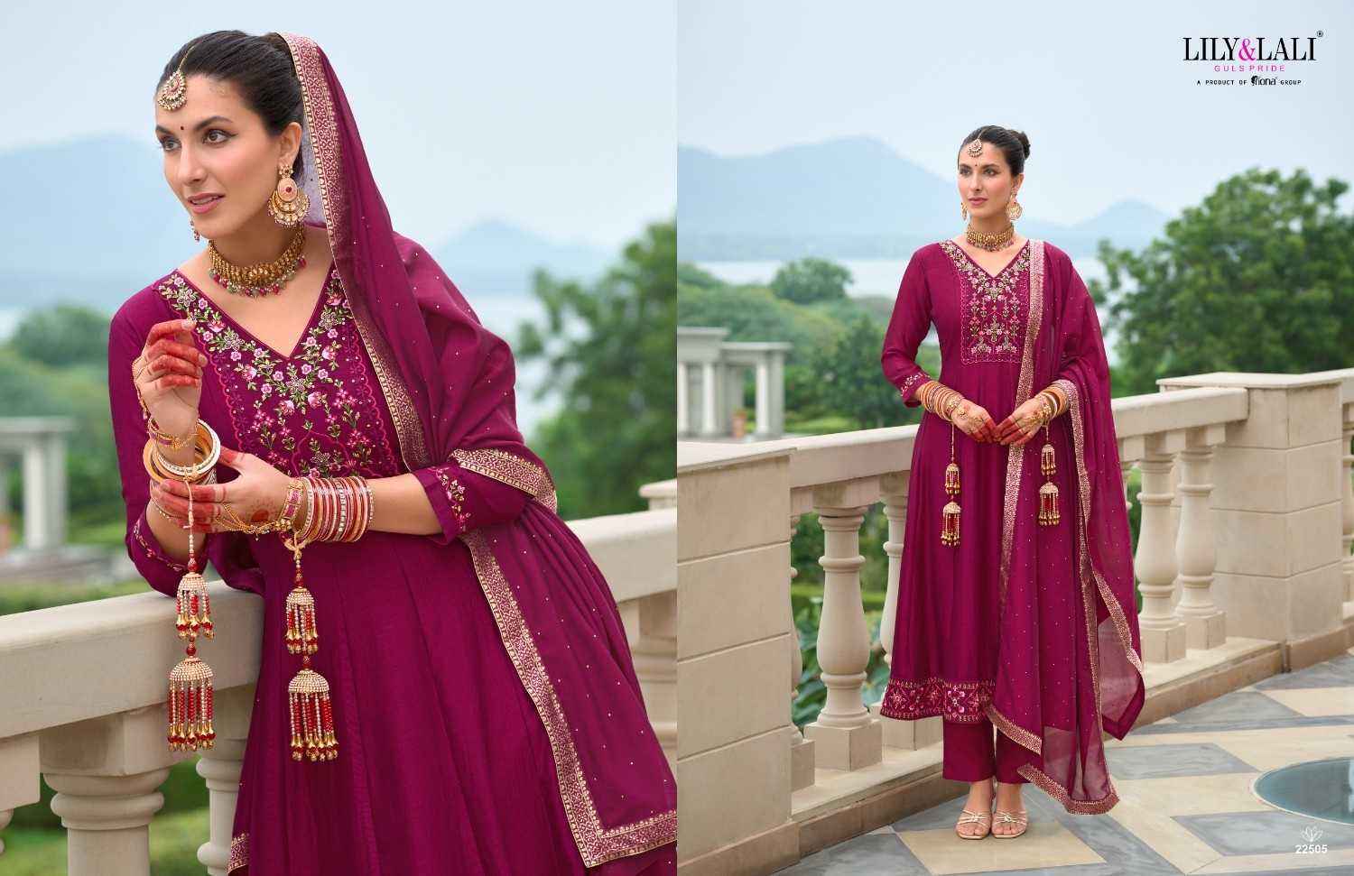 Lily & Lali Karwa Anarkali Readymade Vichitra Silk Dress 6 pcs Catalogue