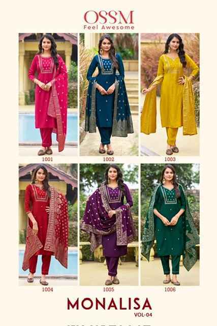 Ossm Monalisa Vol-4 Viscose Roman Silk Readymade Suit (6 pcs Catalogue)