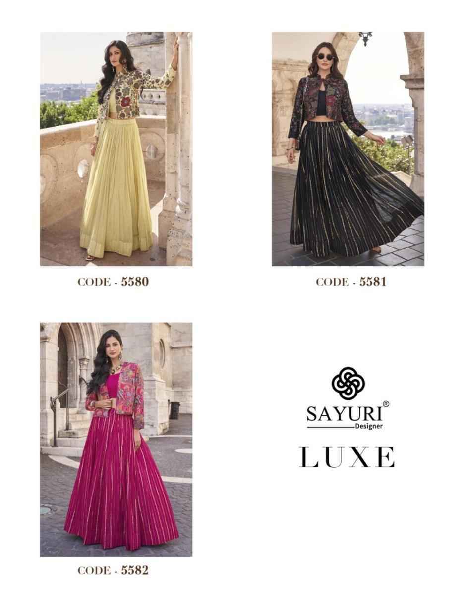 Sayuri Designer Luxe Readymade Viscose Chinon Silk Dress (3 pcs Catalogue)