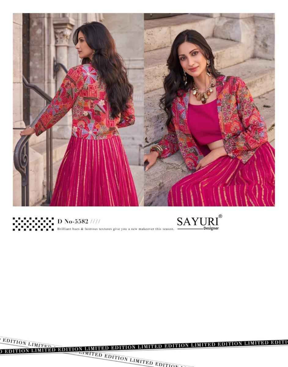 Sayuri Designer Luxe Readymade Viscose Chinon Silk Dress (3 pcs Catalogue)