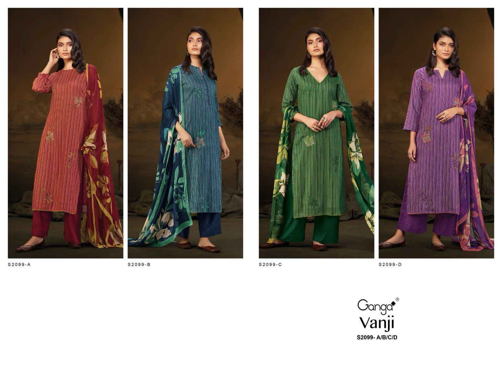 Ganga Vanji-2099 Premium Pure Pashmina Dress Material (4 Pc Catalog)