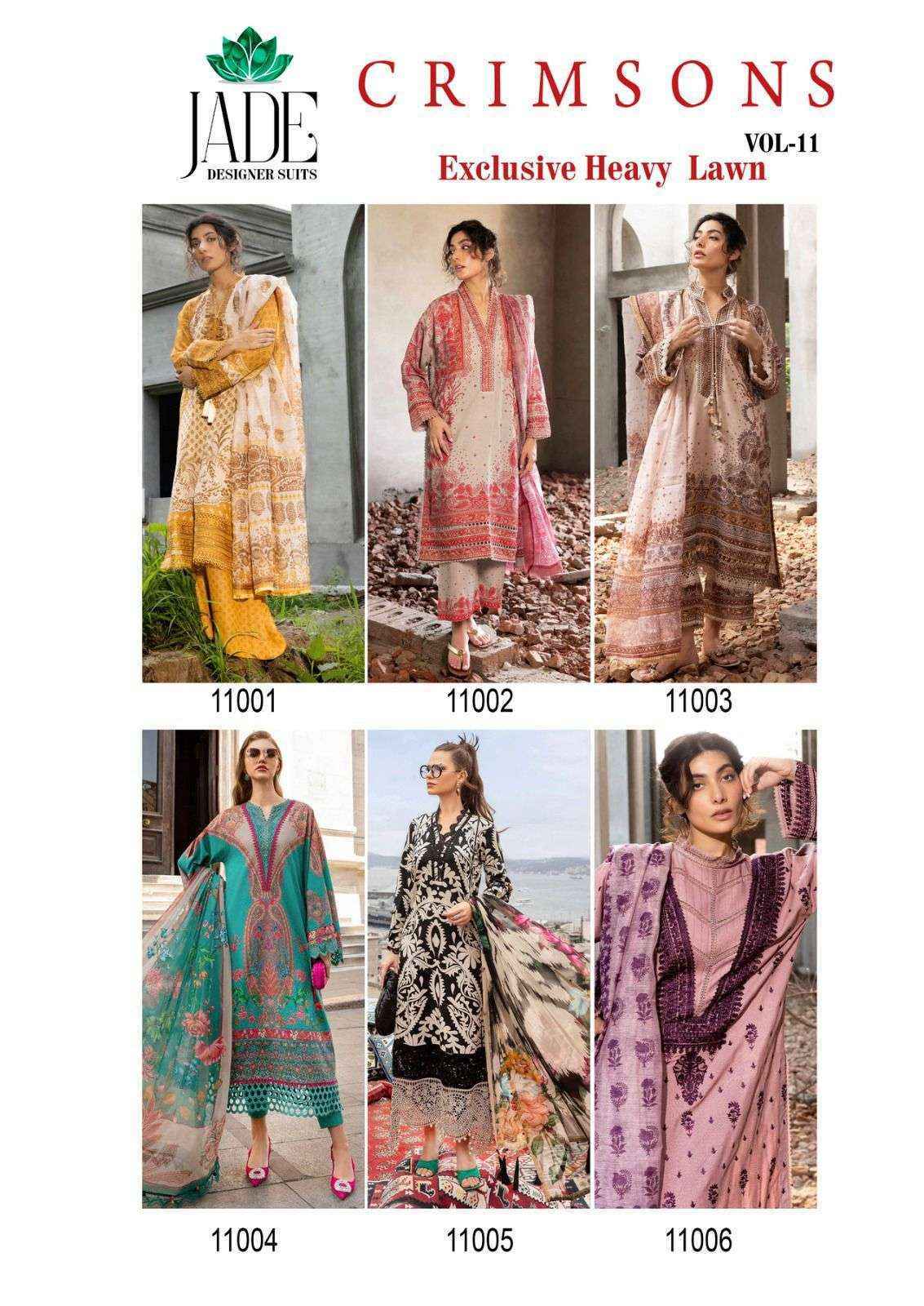 Jade Crimson Exclusive Heavy Lawn Collection Vol 11 Cotton Dress Material 6 pc Cataloge