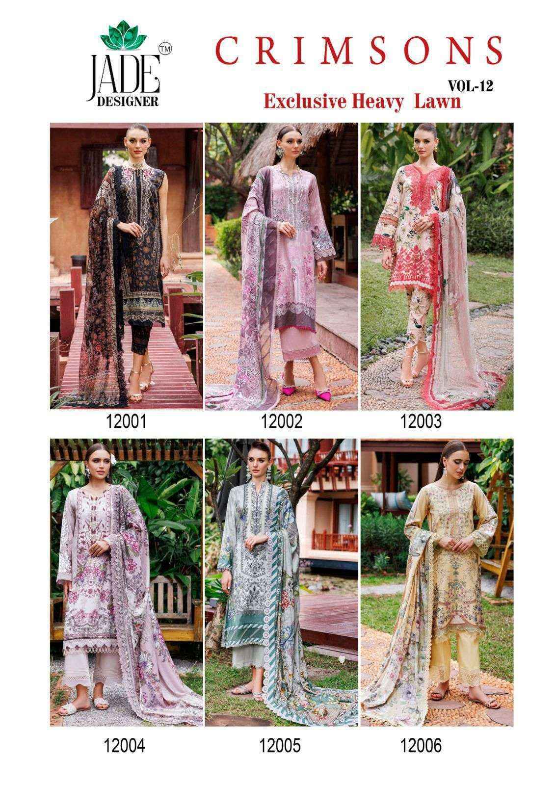 Jade Crimson Exclusive Heavy Lawn Collection Vol-12 Cotton Dress Material (6 pc Cataloge)