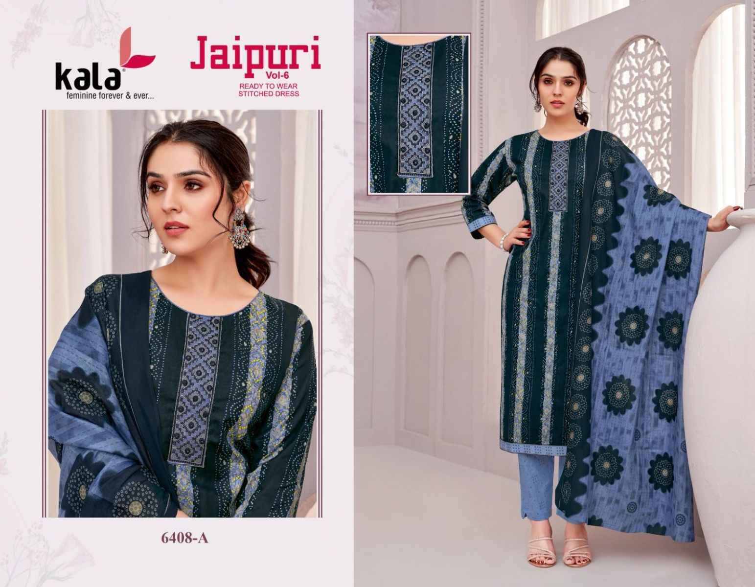 Kala Jaipuri Vol-6 Cotton Readymade Dress (12 Pc Catalog)