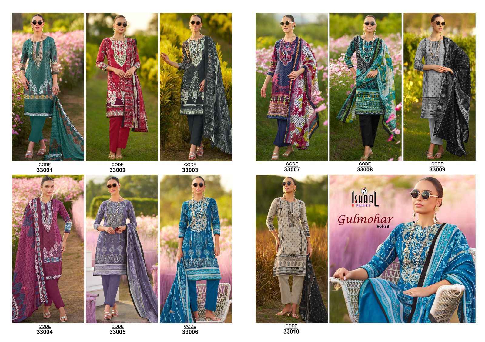 Ishaal Prints Gulmohar Vol-33 Lawn Dress Material (10 Pc Catalouge)