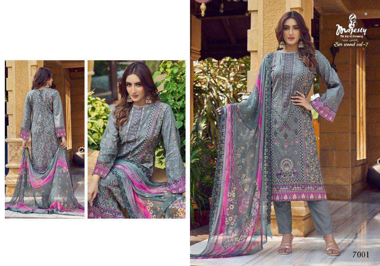 Majesty Bin Saeed Vol-7 Luxury Lawn Collection Dress Material (6 Pc Catalog)