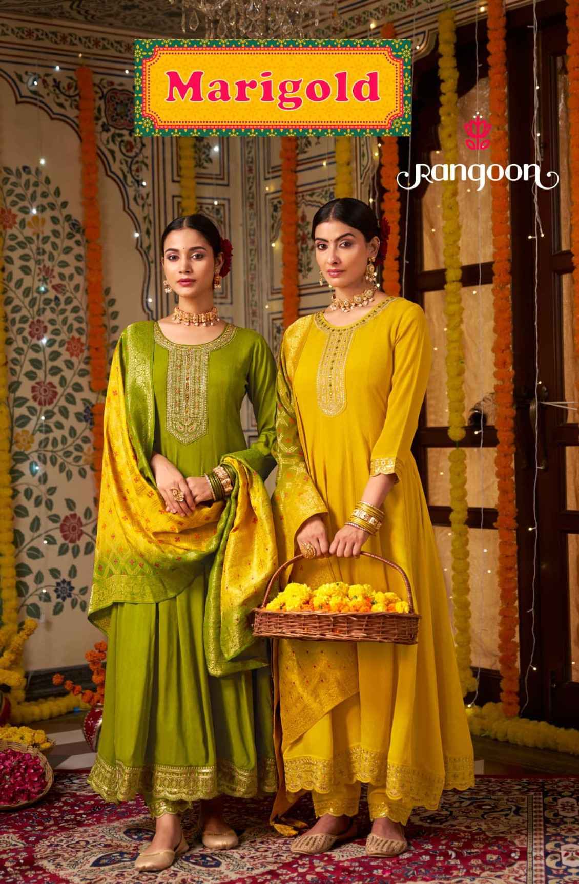 Rangoon Merigold Silk With Fancy Work Readymade Suit (2 Pc Catalouge)