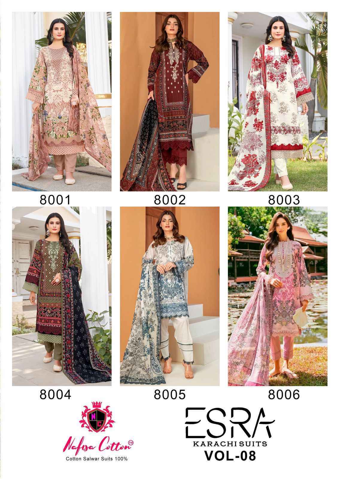 Nafisa Cotton Esra Karachi Vol-8 Cotton Dress Material (6 Pc Catalog)